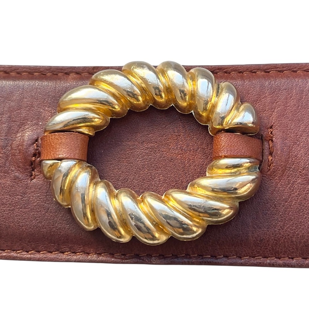 Brown Leather Statement Belt Vintage Twisted Rope Buckle Wide Waist Size S - Picture 7 of 15